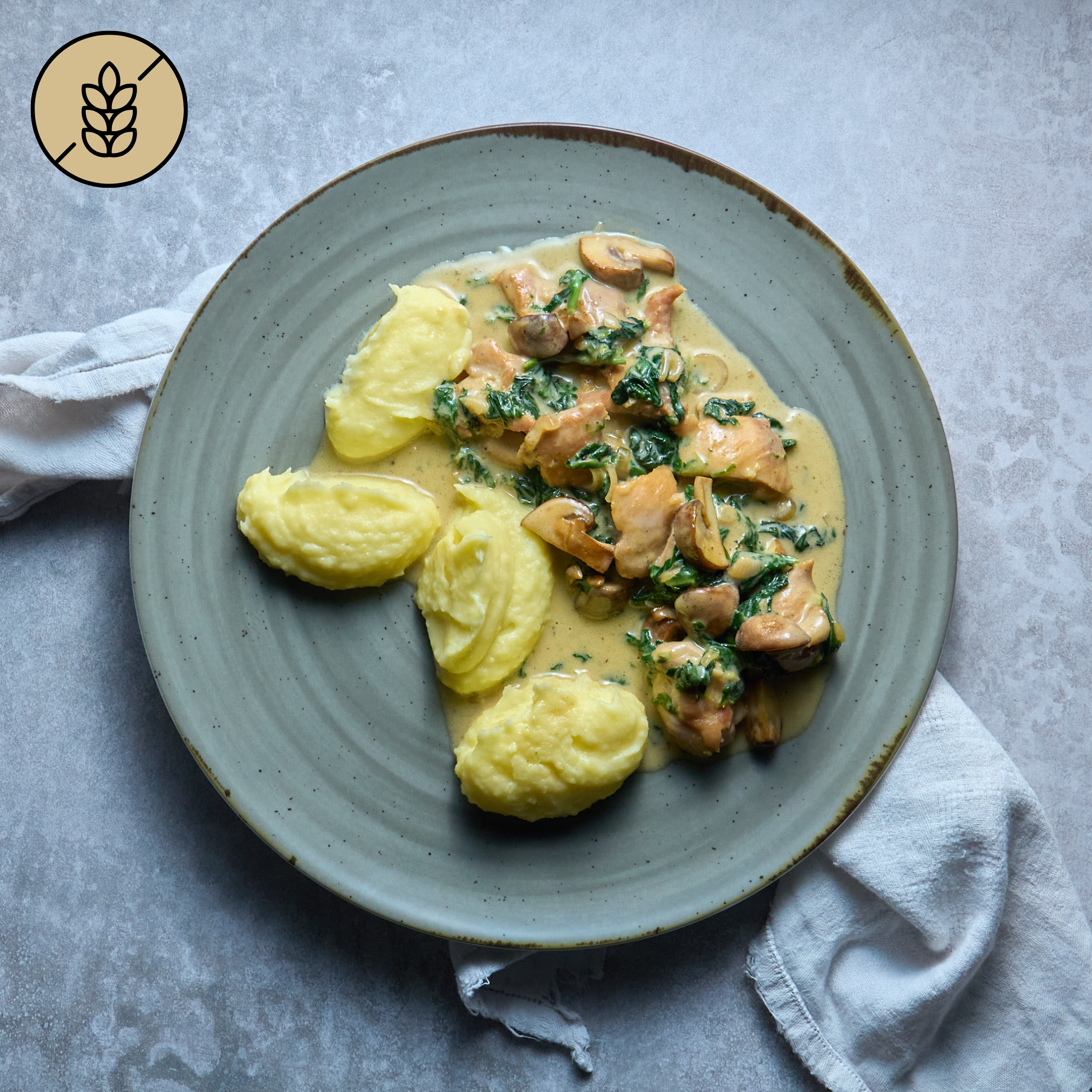 Poulet à la Crème, Champignons et Épinards