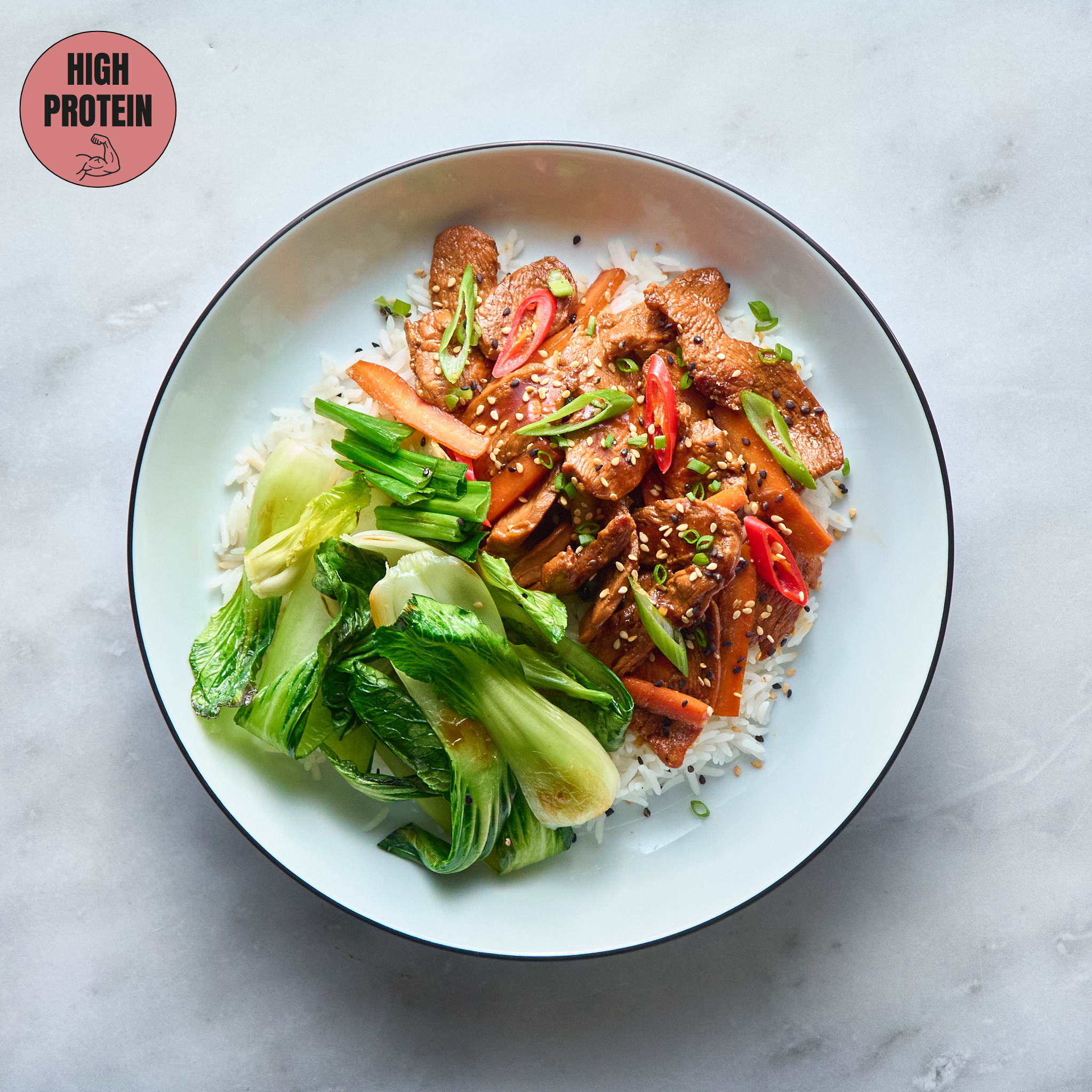 Sautéed Honey Soy Chicken with Pak Choi, Served with Basmati Rice