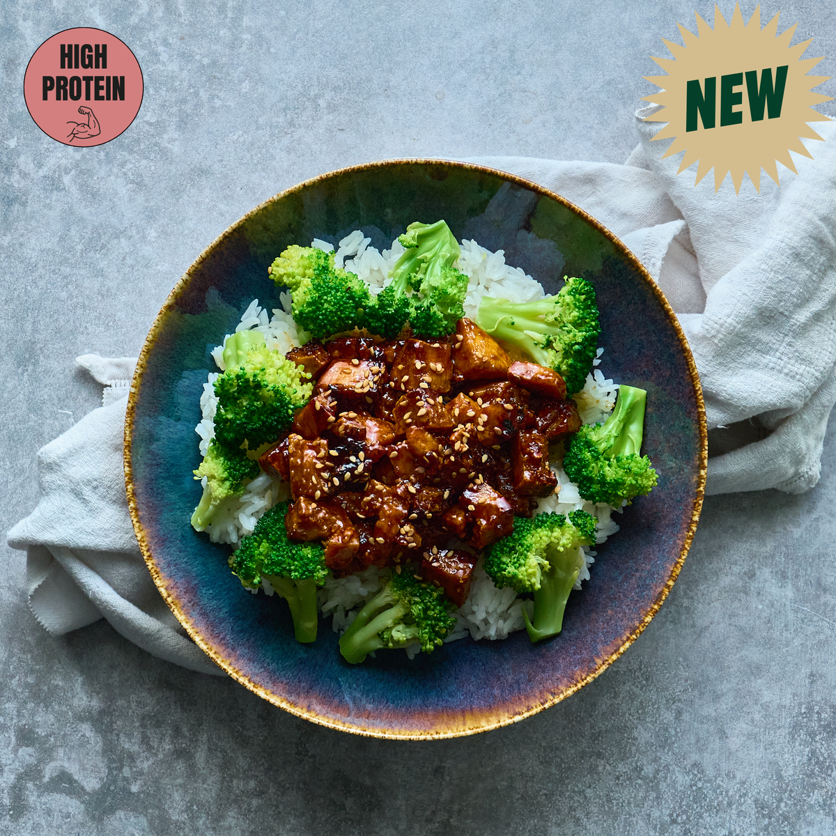 Tofu Laqué au Miel et Citron, Riz Jasmin et Brocoli