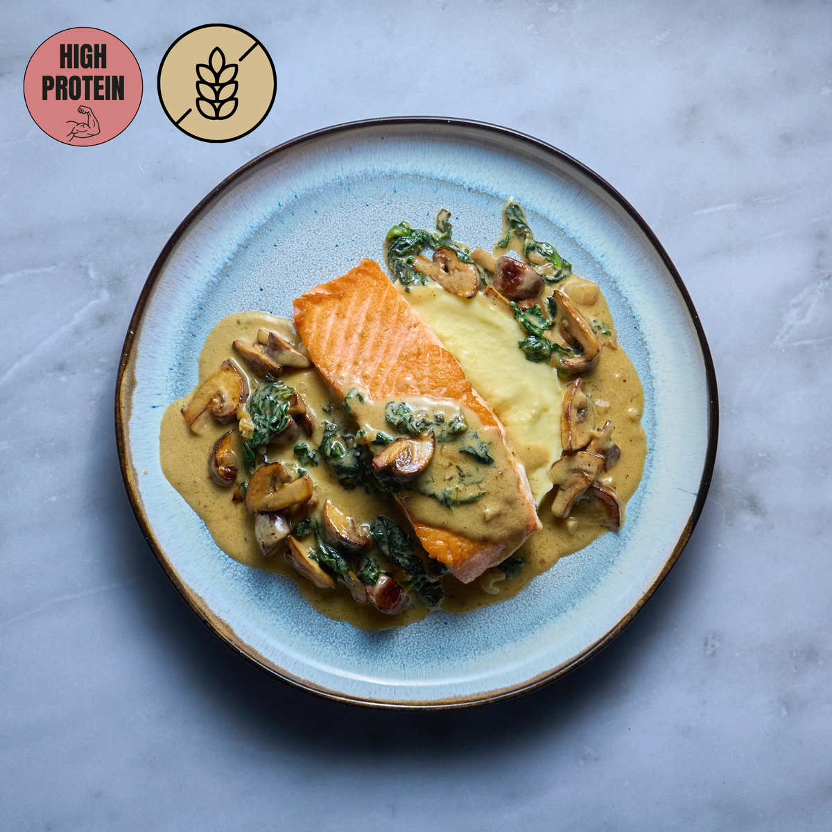 Saumon à la Crème, Champignons et Purée