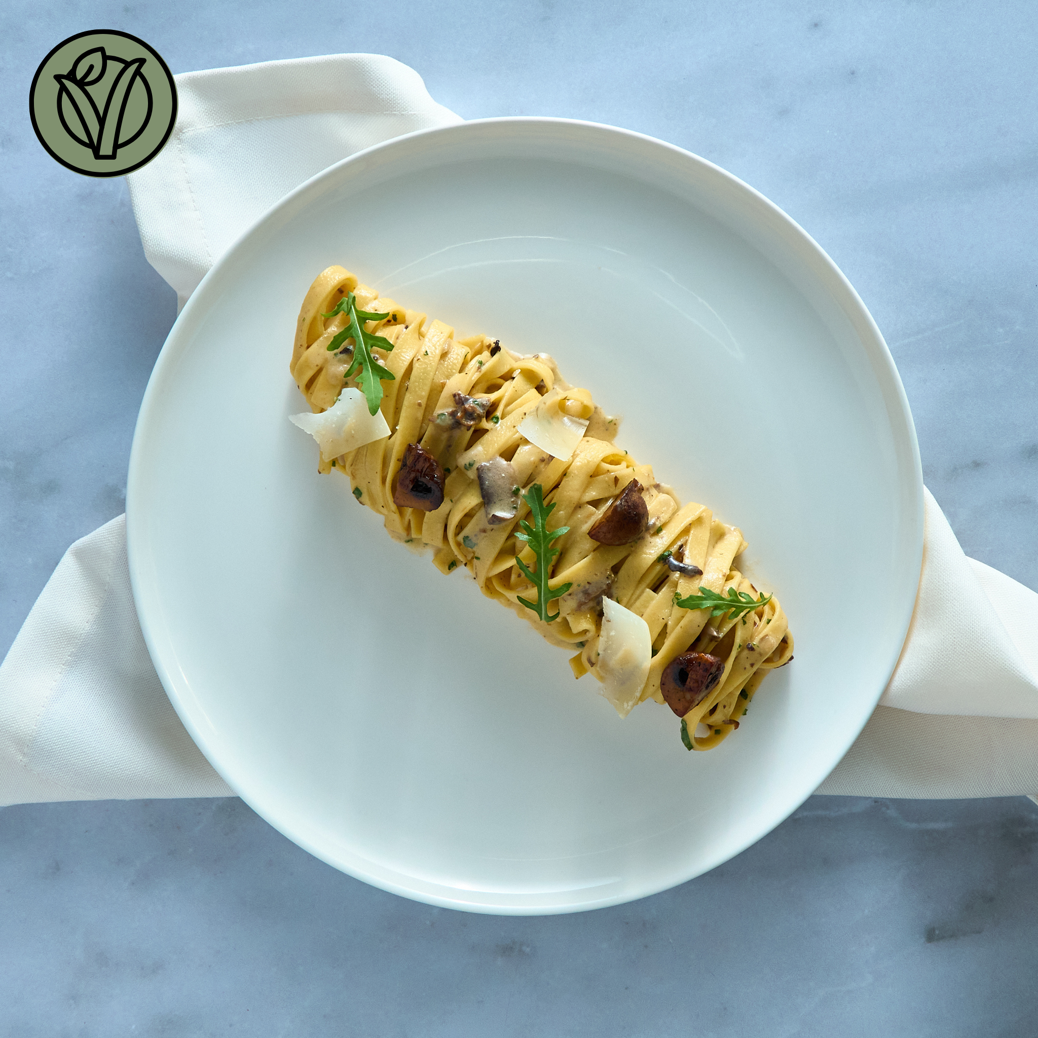 Creamy Tagliatelle with Mushrooms & Parmesan Shavings