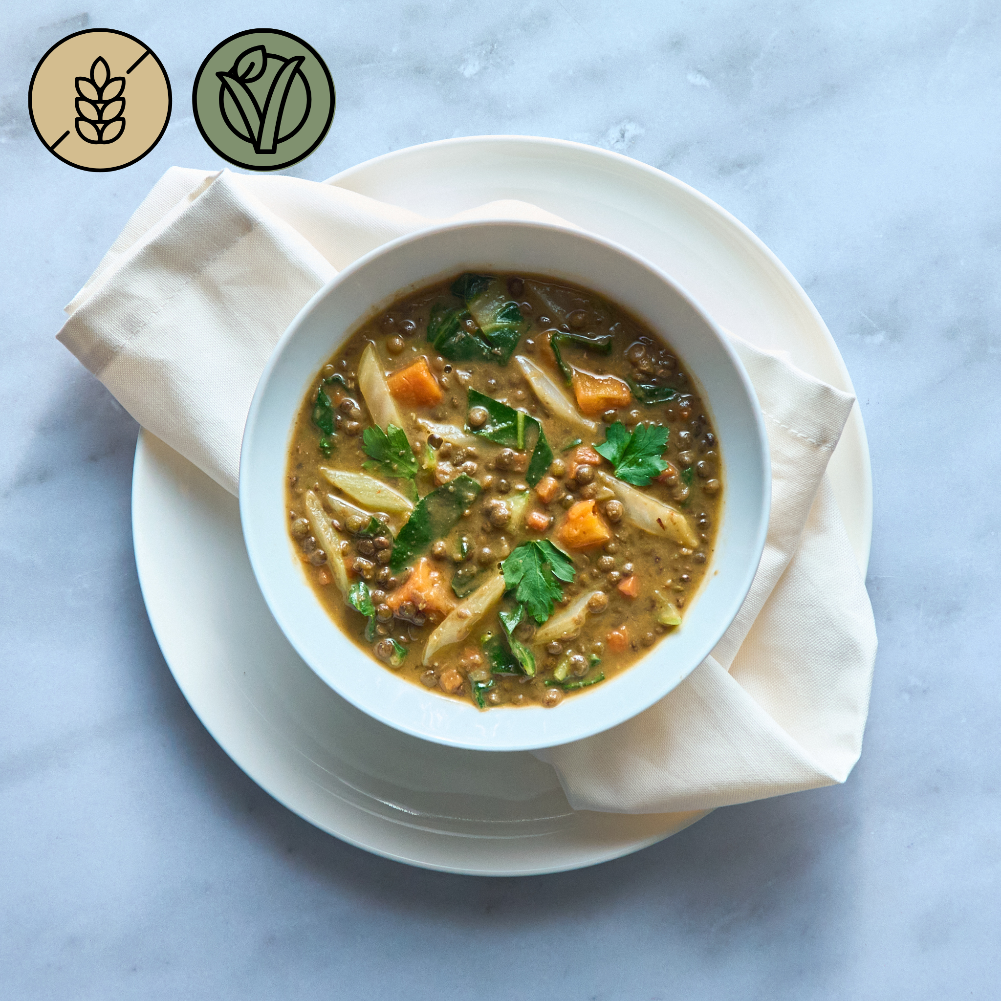 Stewed Lentils with Sautéed Swiss Chard and Sweet Potato