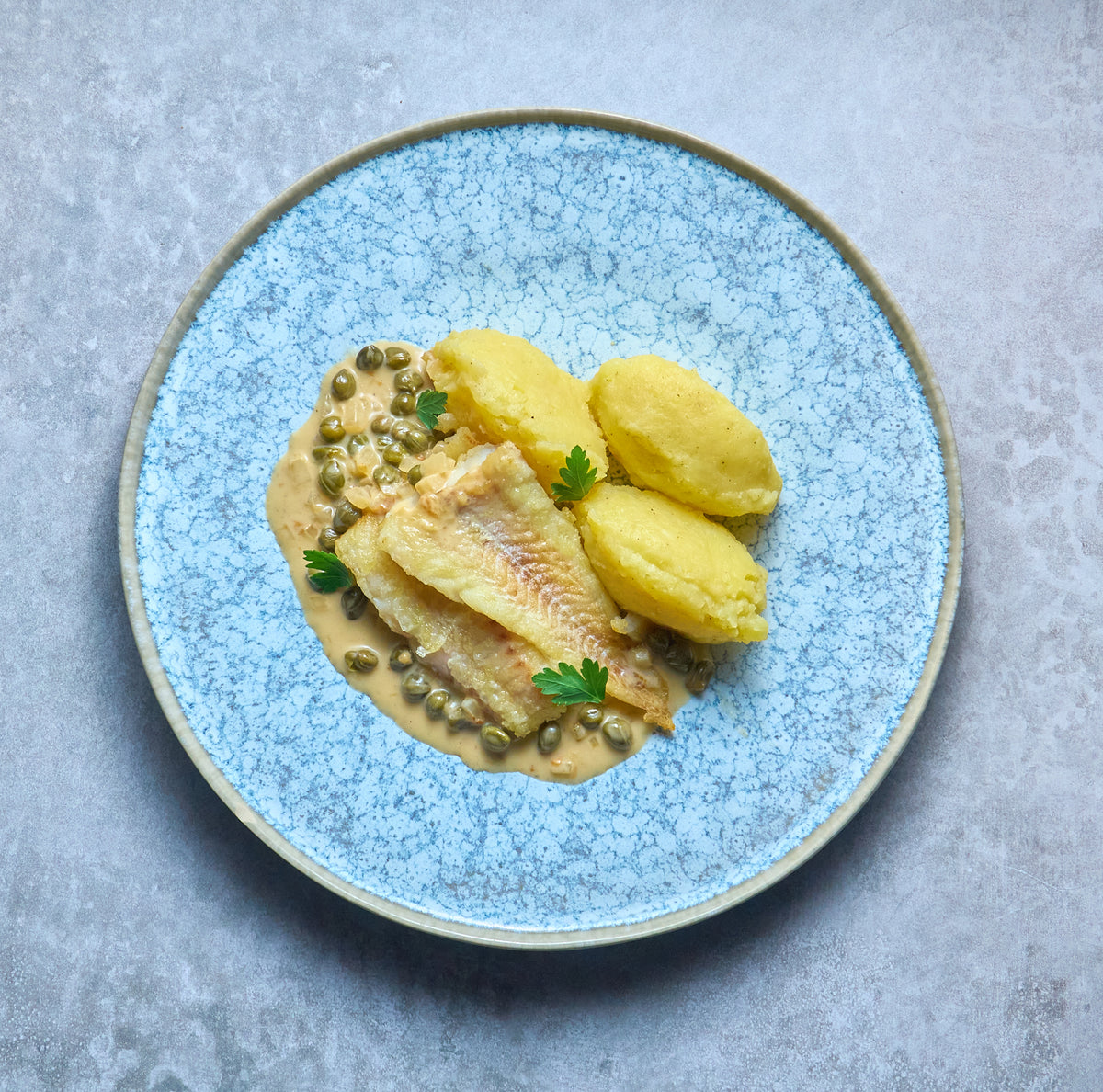 Daurade, Courgettes et Purée de Pommes de Terre