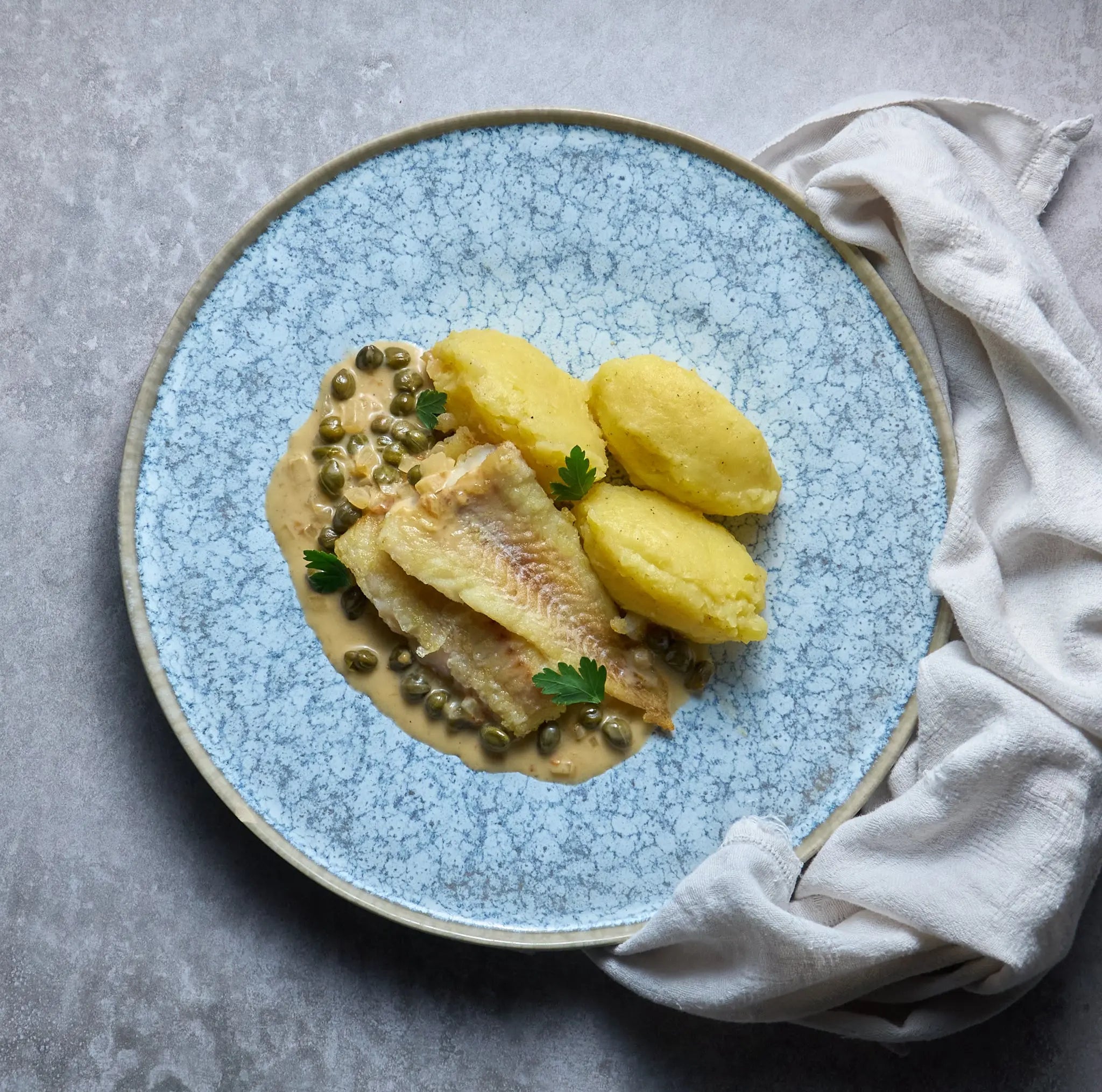 Piccata de Poisson Blanc et Pommes de Terre Écrasées The Lunch Club