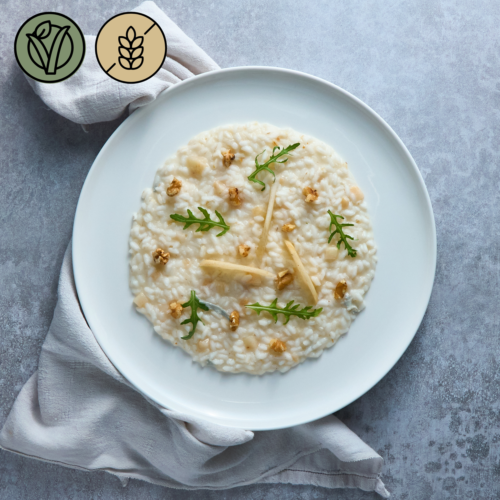 Creamy Risotto with Conference Pears, Walnuts, and Gorgonzola