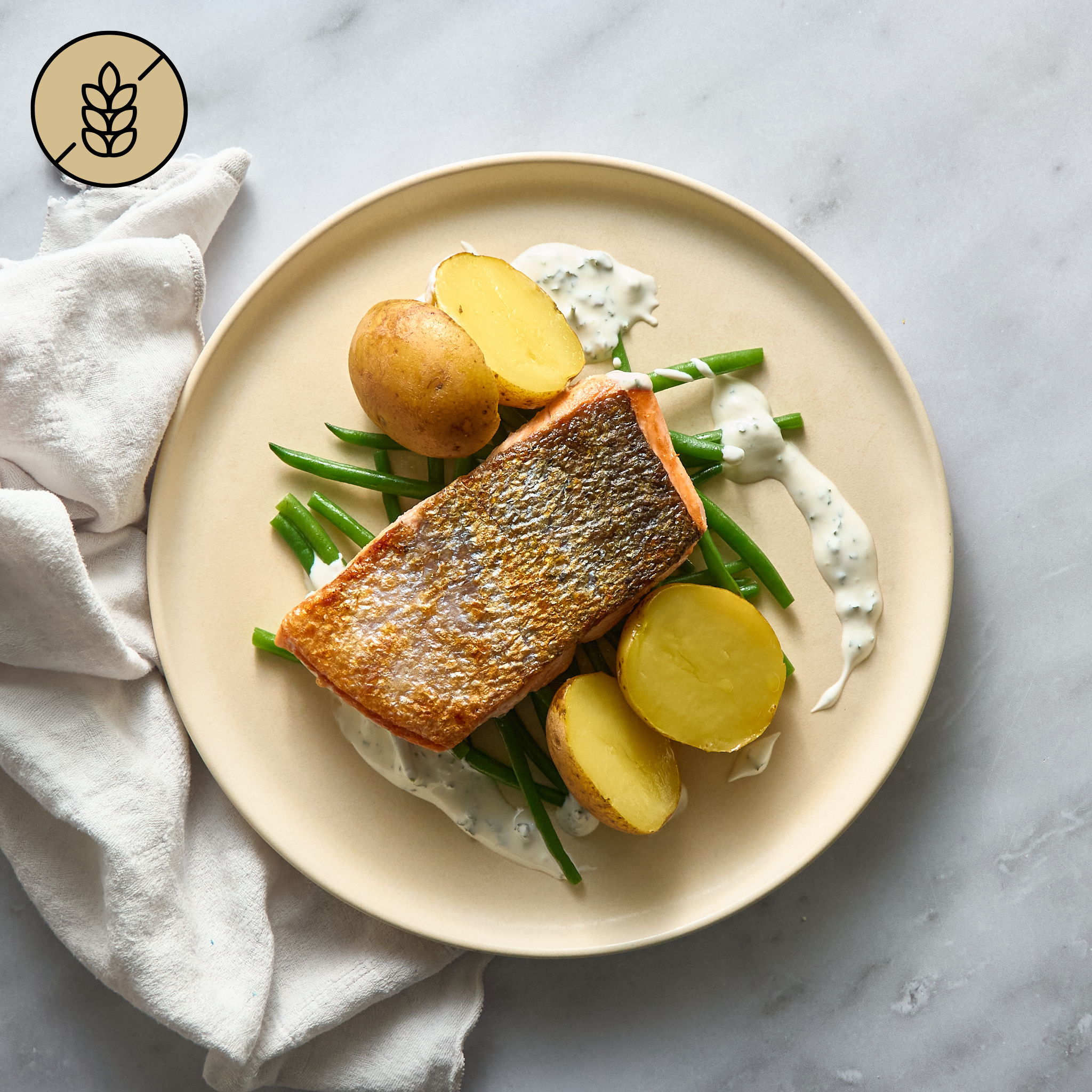 Grilled Salmon with Steamed Potatoes and Green Bean Salad