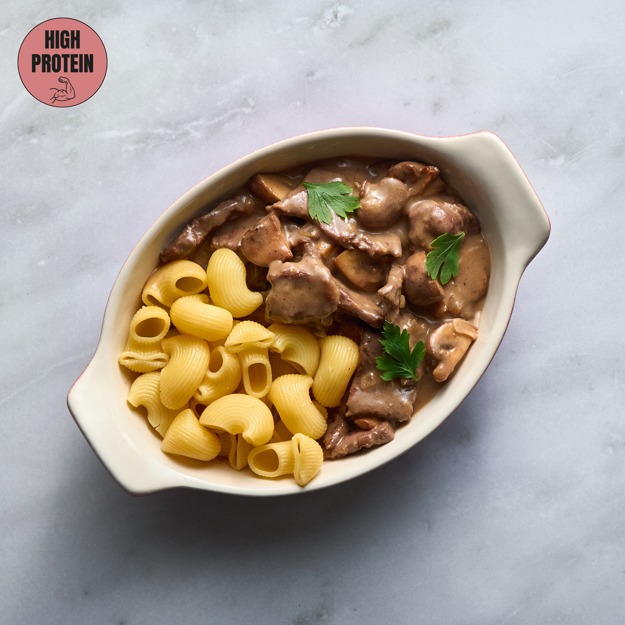 Beef Stroganoff with Mushrooms and Plain Pasta