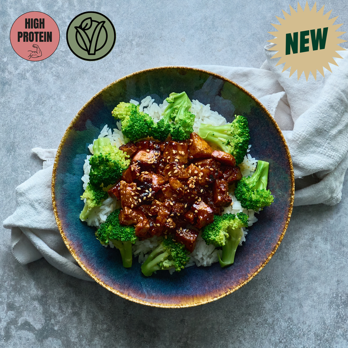 Tofu Laqué au Miel et Citron, Riz Jasmin et Brocoli