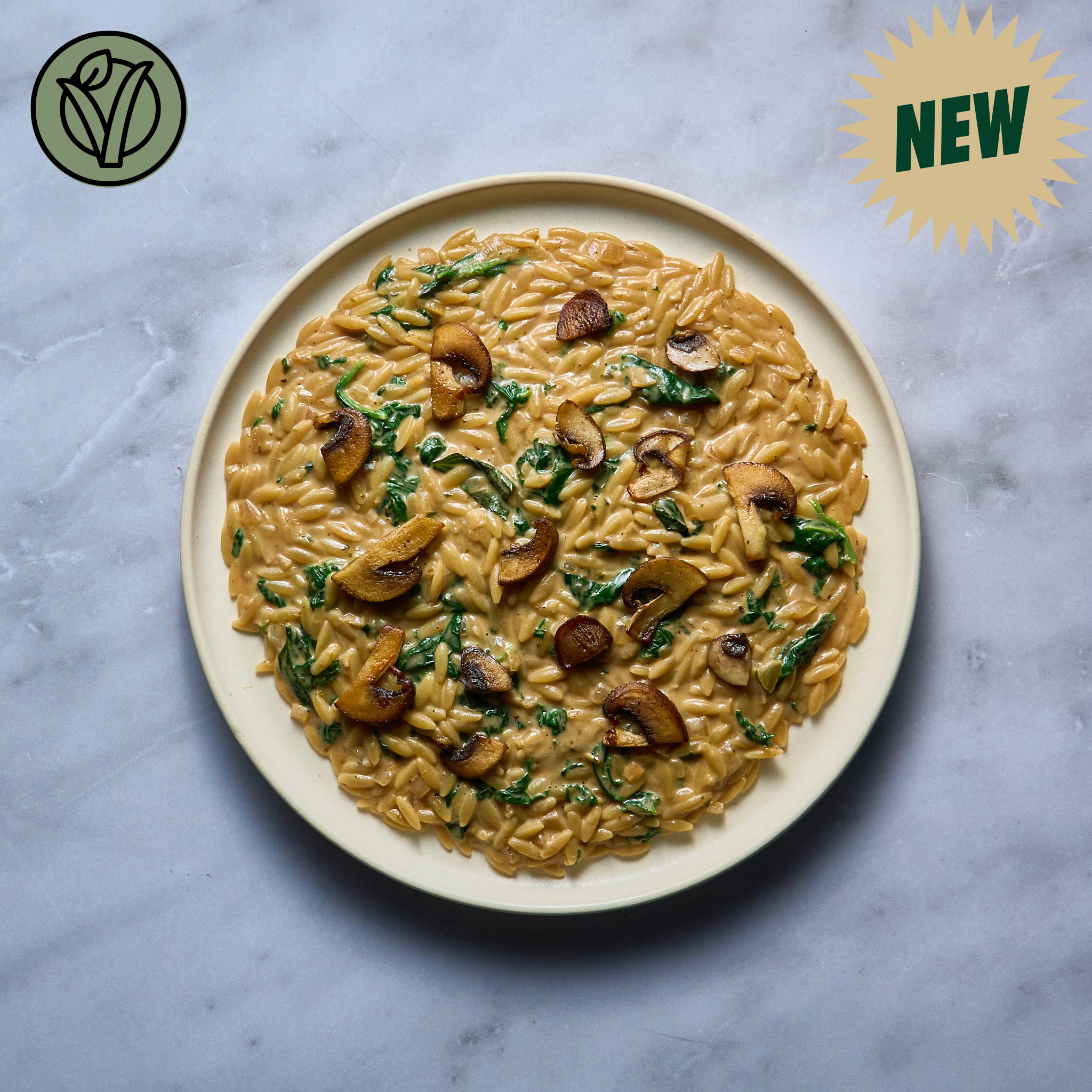 Orzo Crémeux aux Champignons et Épinards
