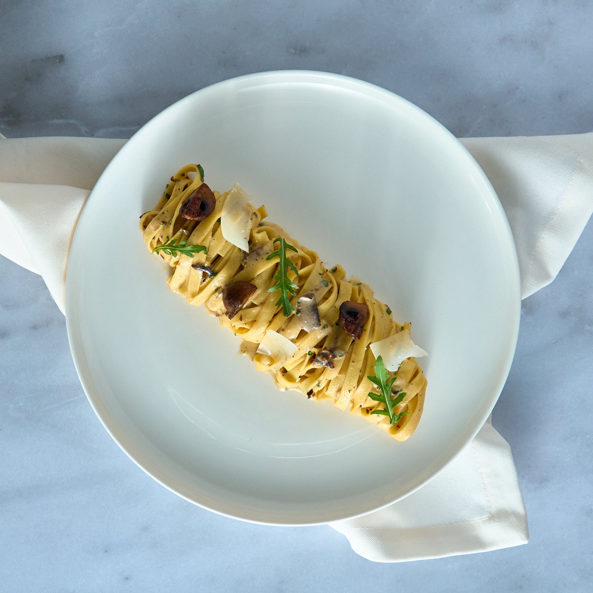 Creamy Tagliatelle with Mushrooms, Parmesan, and Parsley