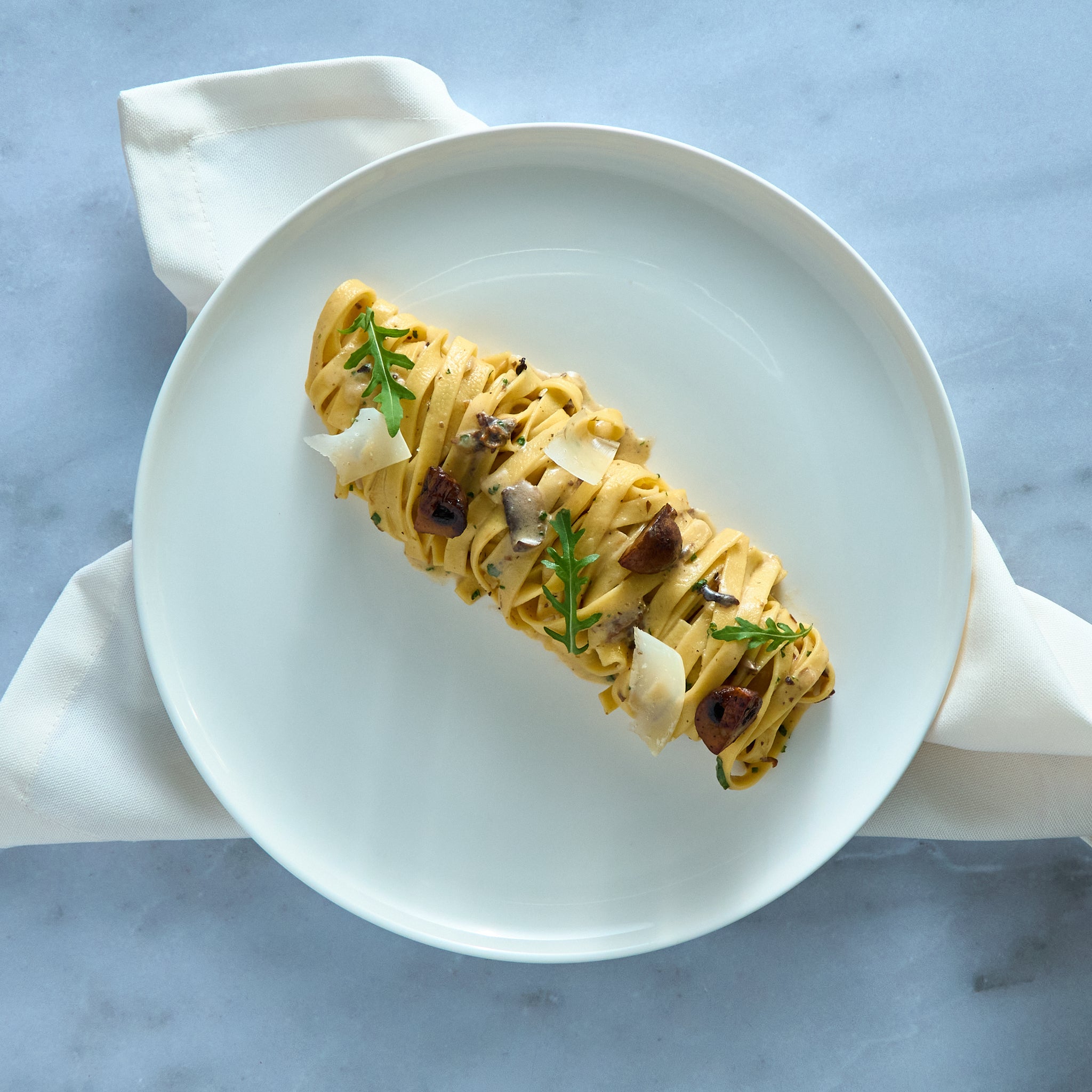 Creamy Tagliatelle with Mushrooms & Parmesan Shavings