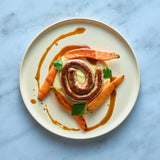 Saucisse Rôti avec Purée de Pommes de Terre et Carottes Glacées