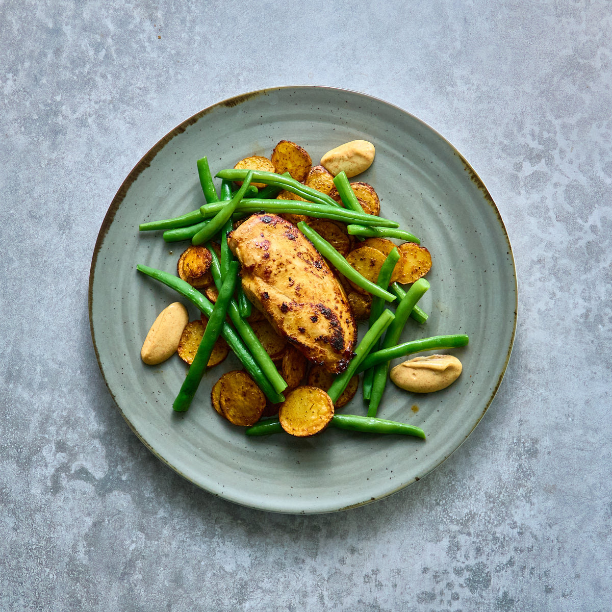 Poulet Miel-Moutarde, Pommes de Terre Rôties et Haricots Verts