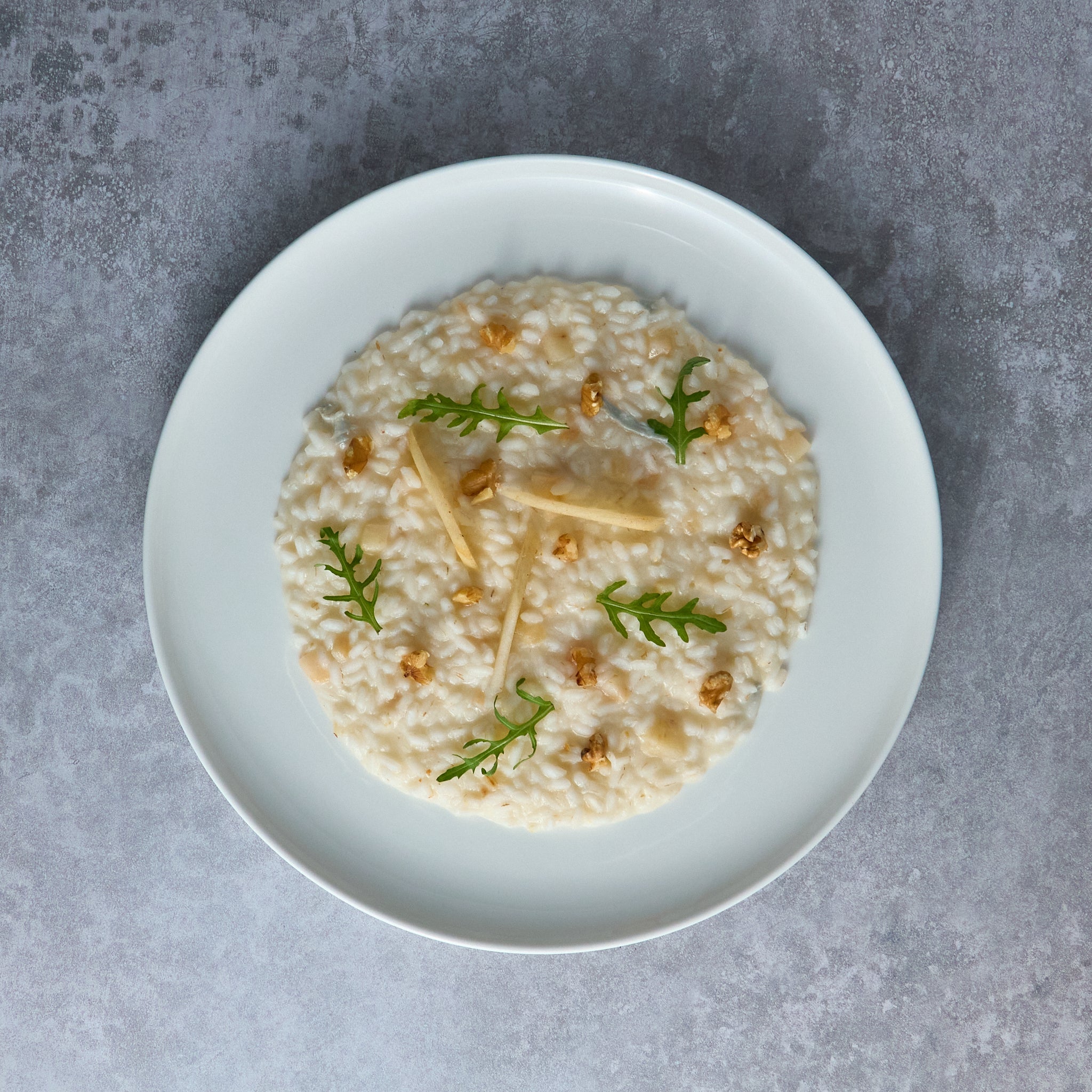 Creamy Risotto with Conference Pears, Walnuts, and Gorgonzola