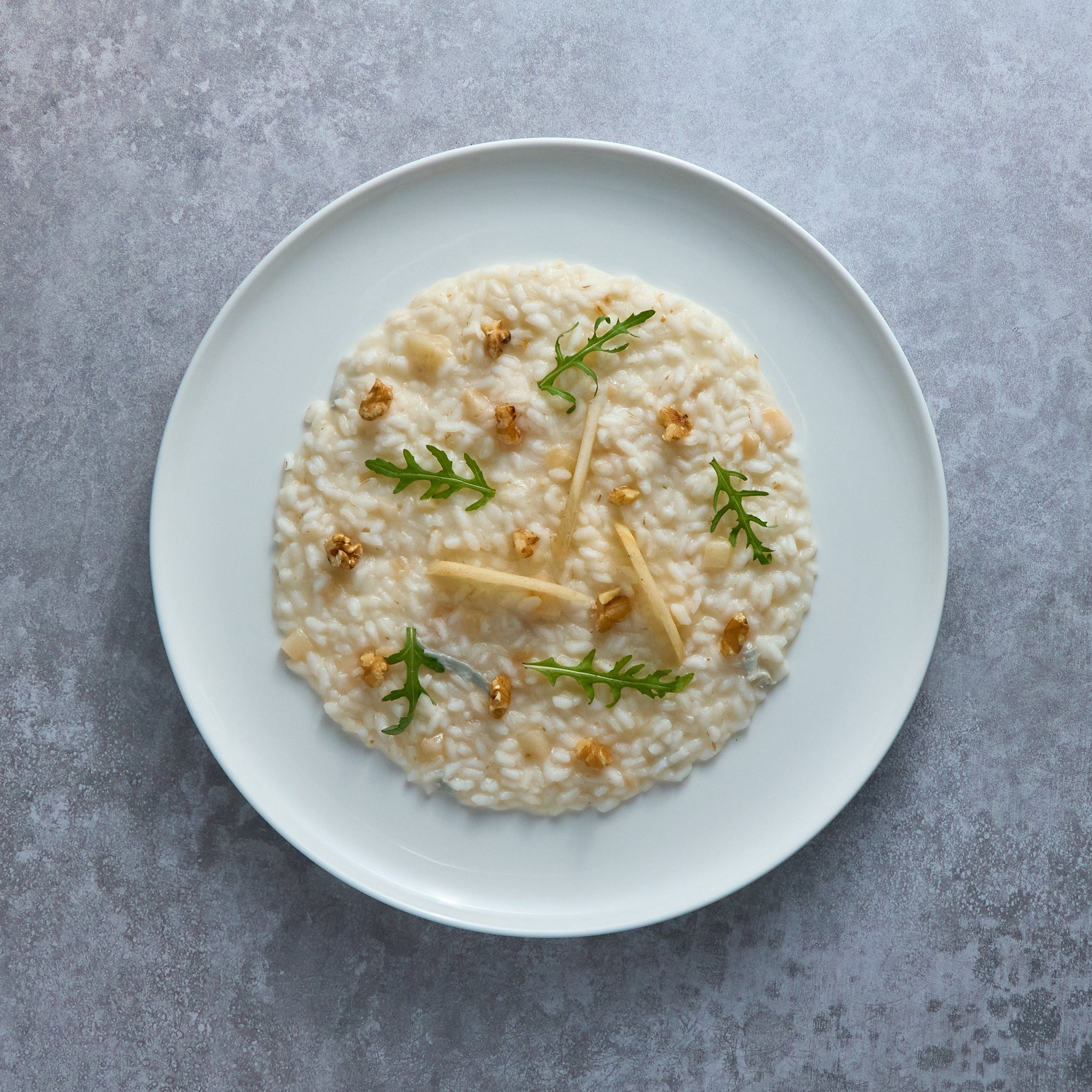 Creamy Risotto with Conference Pears, Walnuts, and Gorgonzola