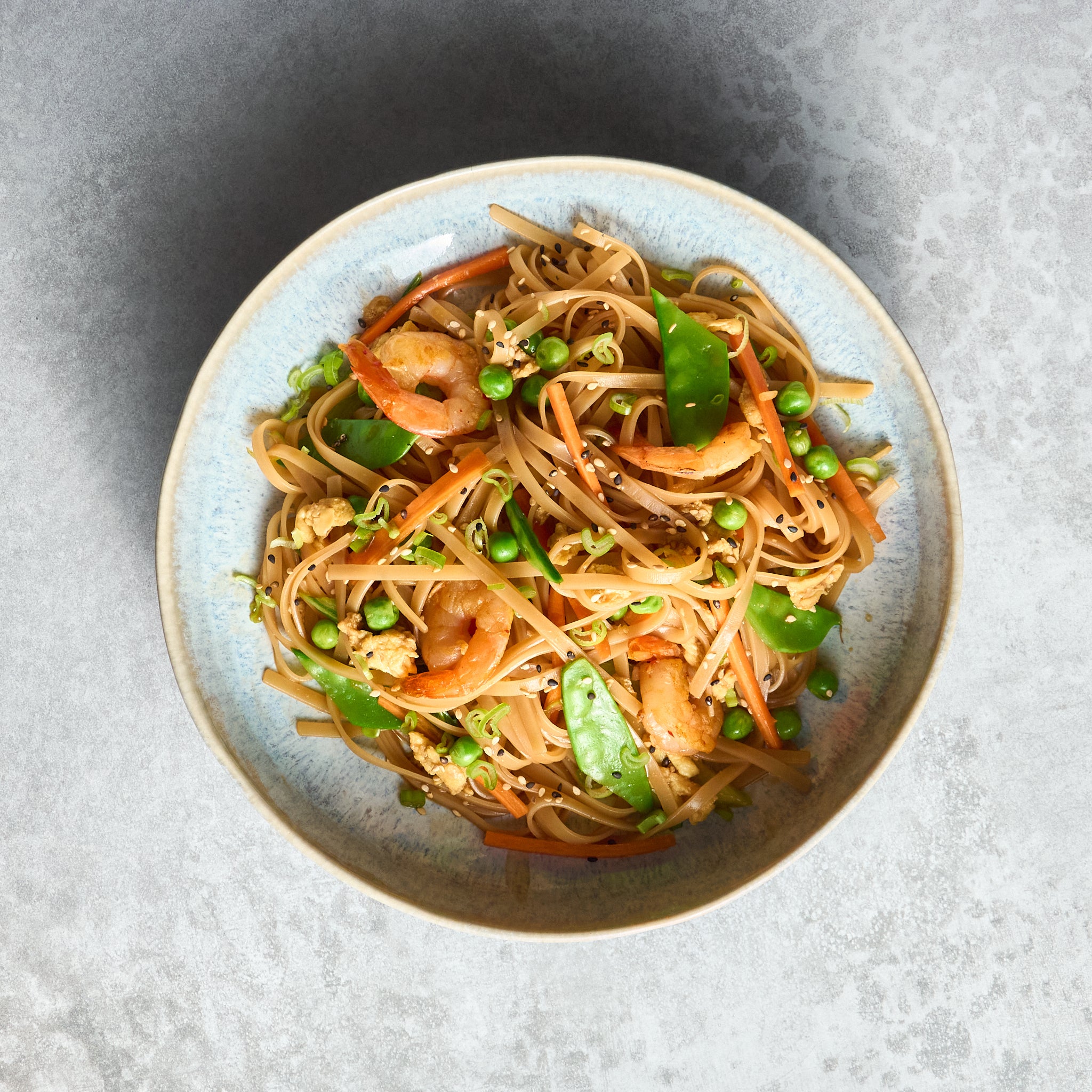 Shrimp Pad Thai with Snap Peas and Carrots