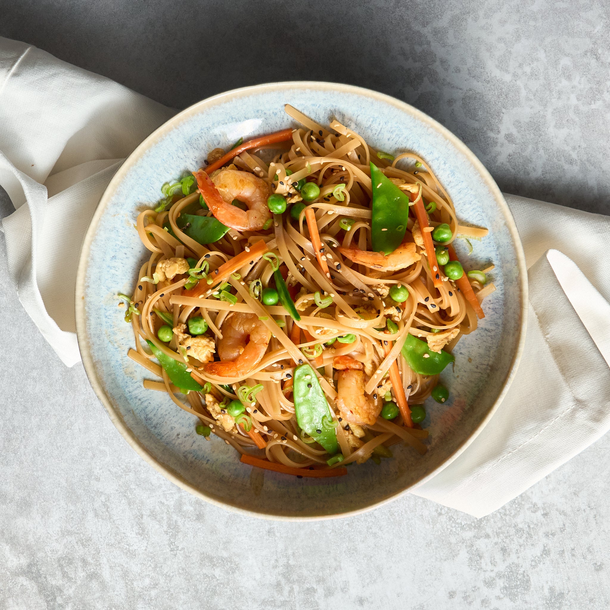 Shrimp Pad Thai with Snap Peas and Carrots